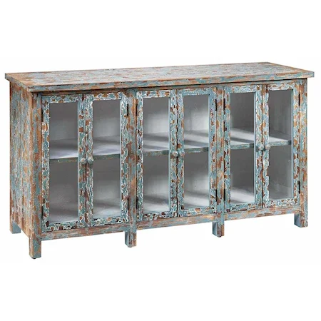 Dawson Creek Weathered Oak And Cyan 6 Door Sideboard